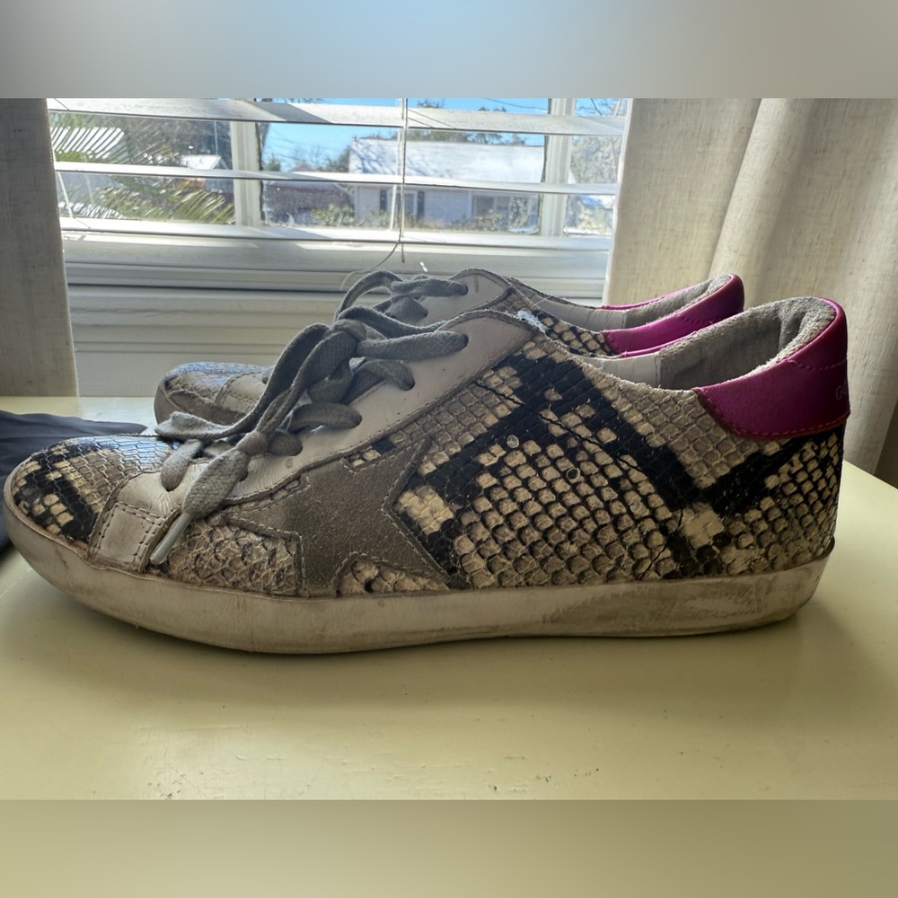 Golden Goose Snake Print Sneakers with Pink Accent - Picture 9 of 16